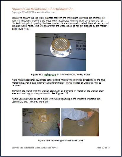 Sample page of Shower Pan Membrane Liner Installation Ebook